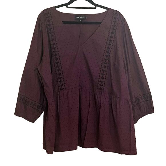 Lane Bryant Women's Top Size 20 Maroon/Burgundy Embroidered V-Neck 3/4 Sleeve - Picture 1 of 10